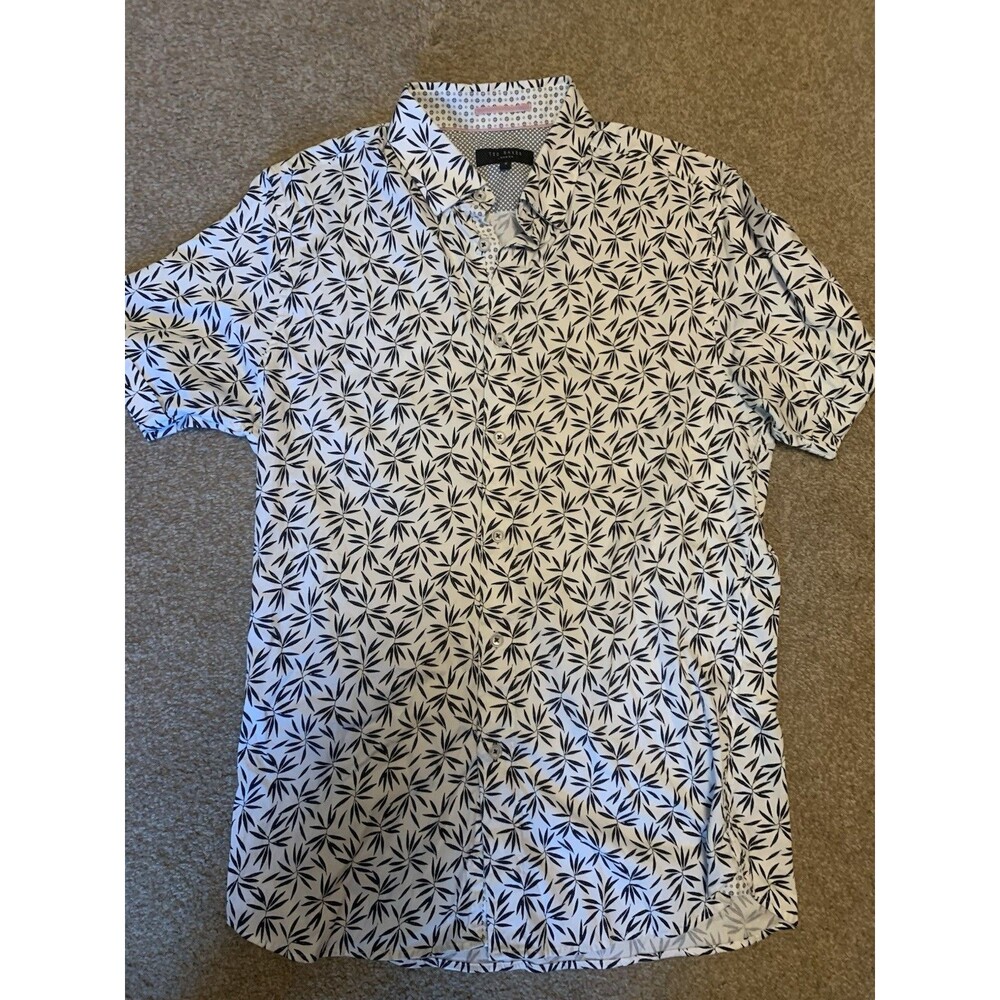 Ted Baker Men’s Black White Button Down Shirt Size 3 Printed Short Sleeve M